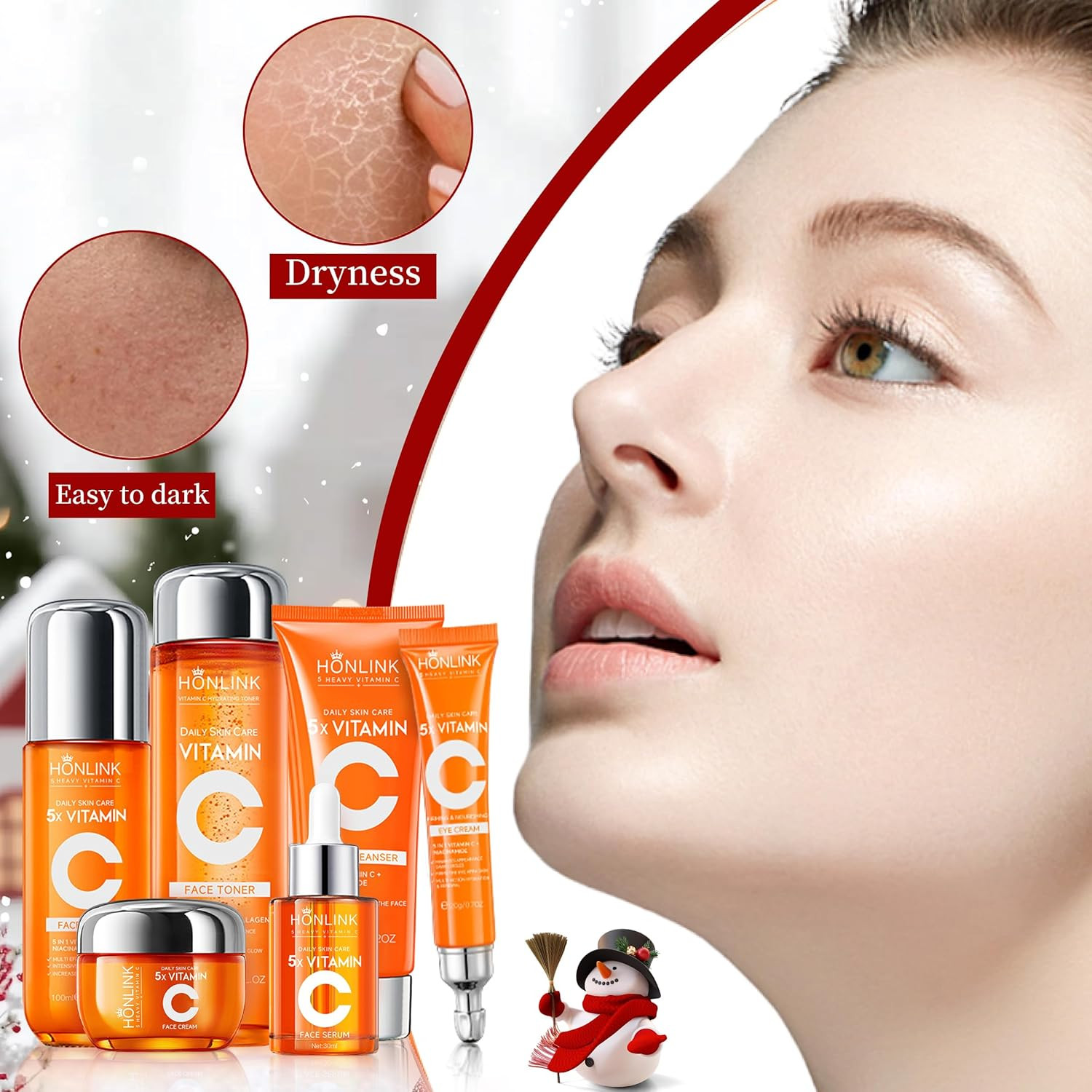 6-Piece Hydrating Skincare Set with Vitamin C & Niacinamide, Face Care Kit Includes Toner, Serum,Cleanser,Moisturizer, Eye Cream & Body Lotion | Unique Gift for Women