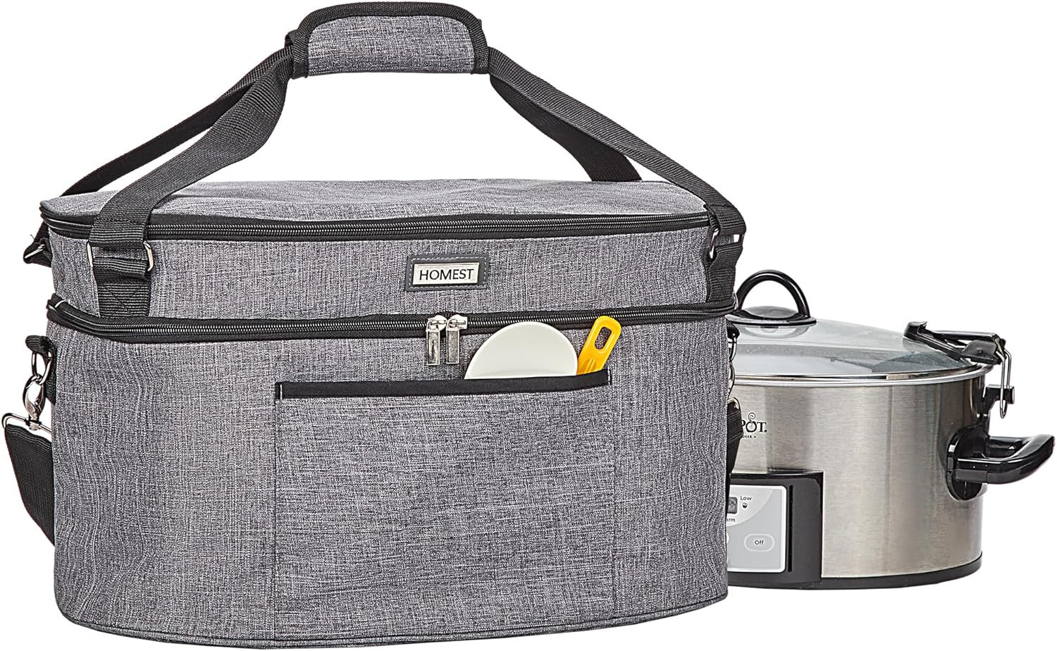 HOMEST Slow Cooker Bag for Crock-Pot 6-8 Quart, Insulated Travel Carrier with Easy to Clean Lining, Carry Case with Top Zip Compartment and Accessory Pocket