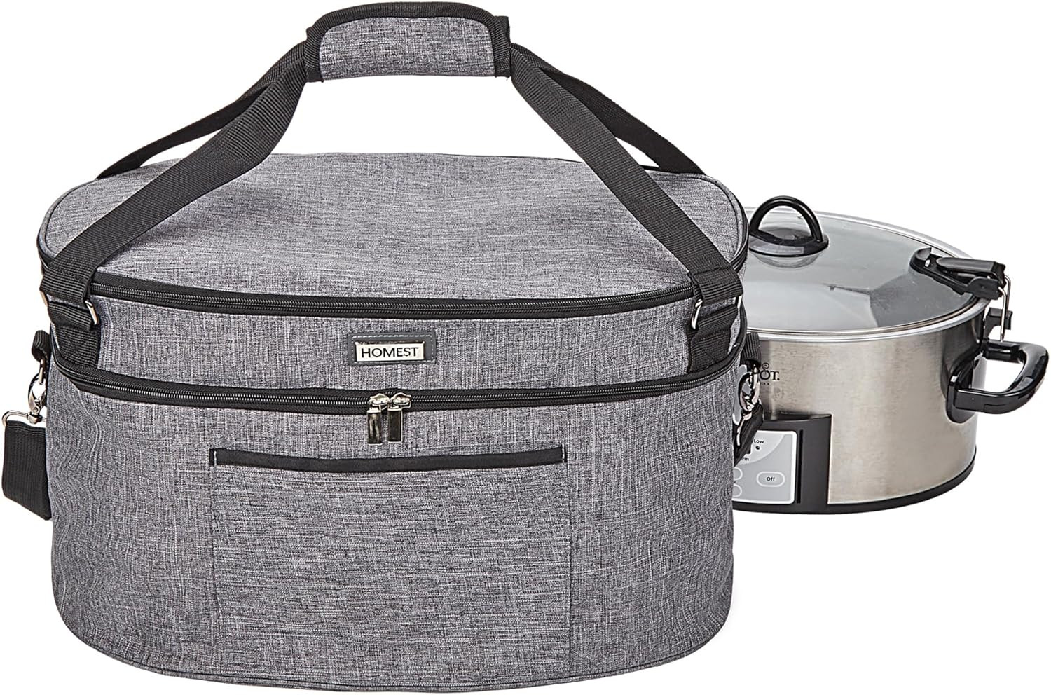 HOMEST Slow Cooker Bag for Crock-Pot 6-8 Quart, Insulated Travel Carrier with Easy to Clean Lining, Carry Case with Top Zip Compartment and Accessory Pocket