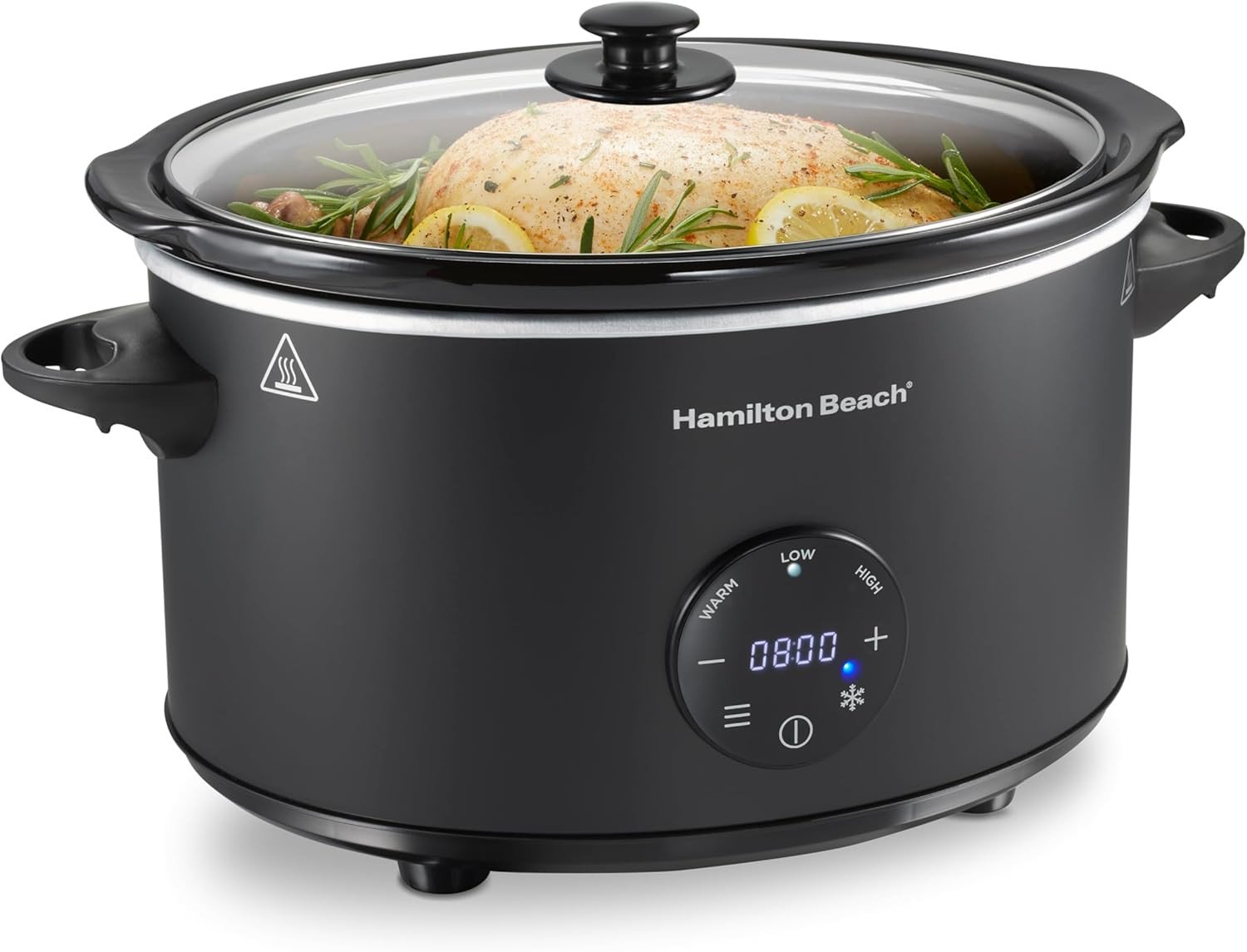Hamilton Beach 6 Quart Set & Forget Programmable Slow Cooker with Defrost Function, Flexible Programming, Adjustable Countdown Timer, Large Dishwasher Safe Stoneware Crock and Glass Lid, Black (33765