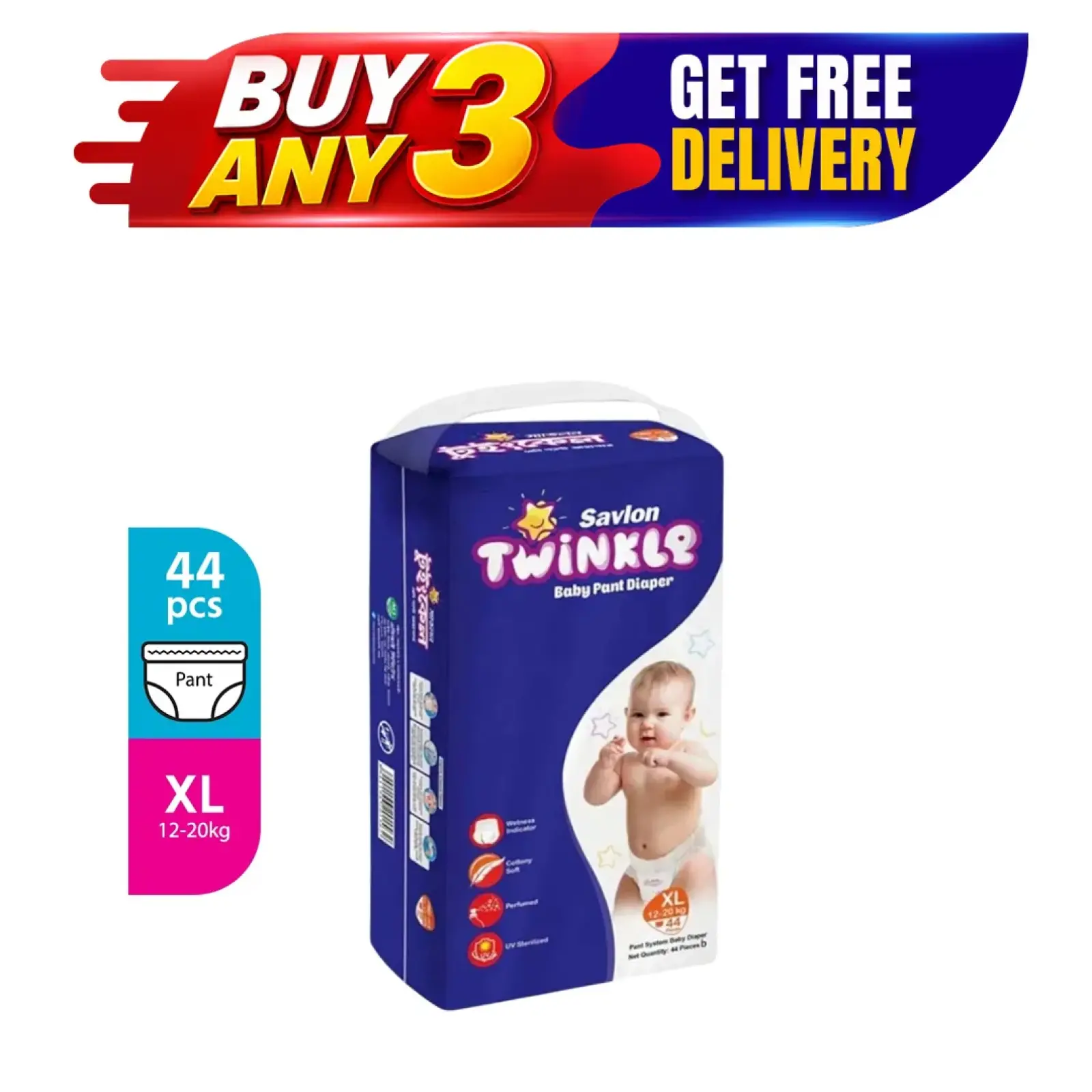 Savlon Twinkle Baby Pant Diaper XL – 44 Pcs
